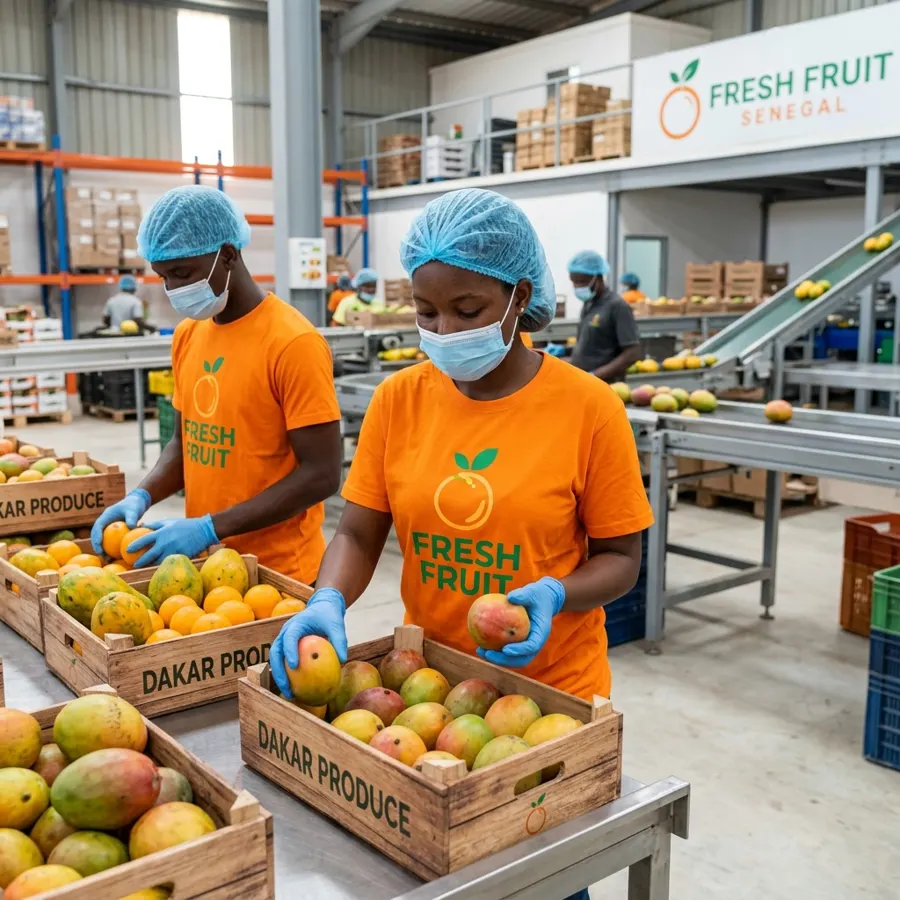 L'équipe Fresh Fruit trie les mangues dans l'atelier